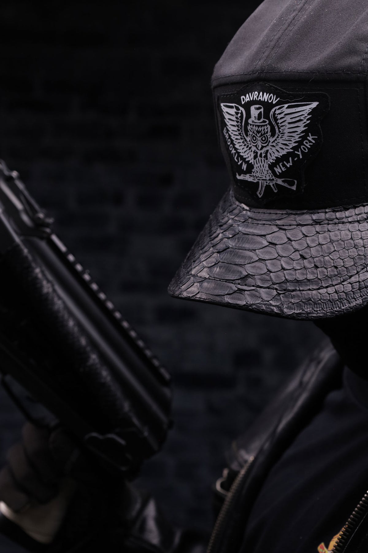 Black Snakeskin 5 Panel Davranov Hat